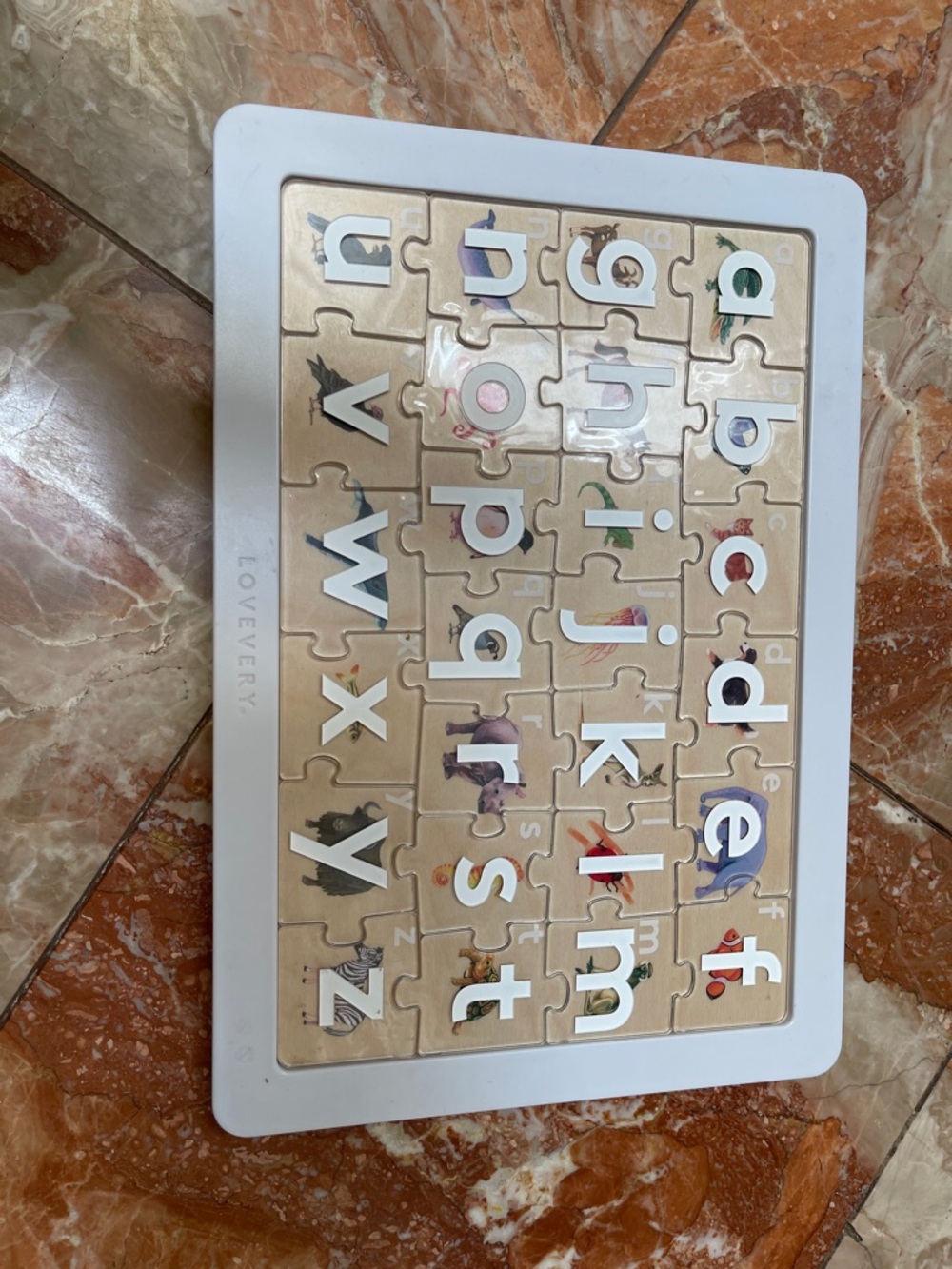 Lovevery Alphabet Wooden Puzzle – Beige with White Letters